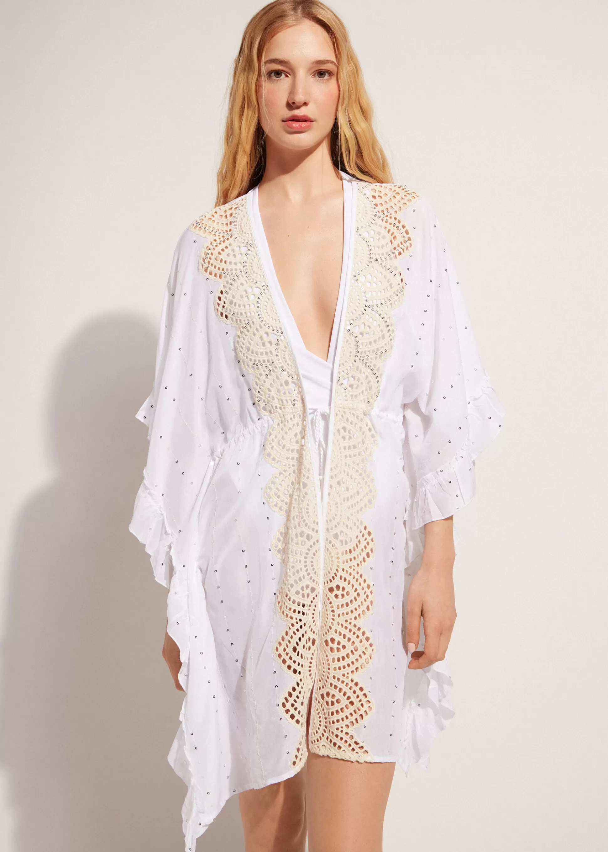 Caftan Kimono Avec Broderie Anglaise Et Paillettes*Calzedonia Best