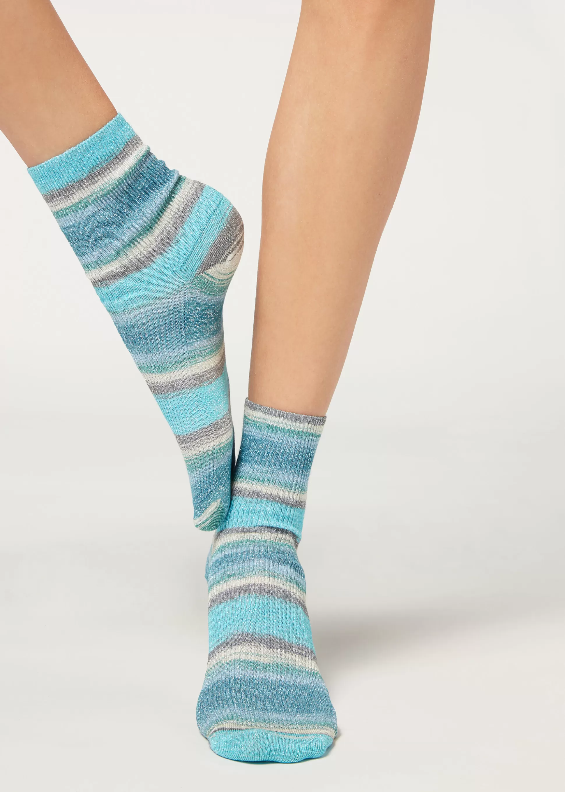 Chaussettes Basses A Rayures En Degrade De Couleurs Avec Paillettes*Calzedonia Best