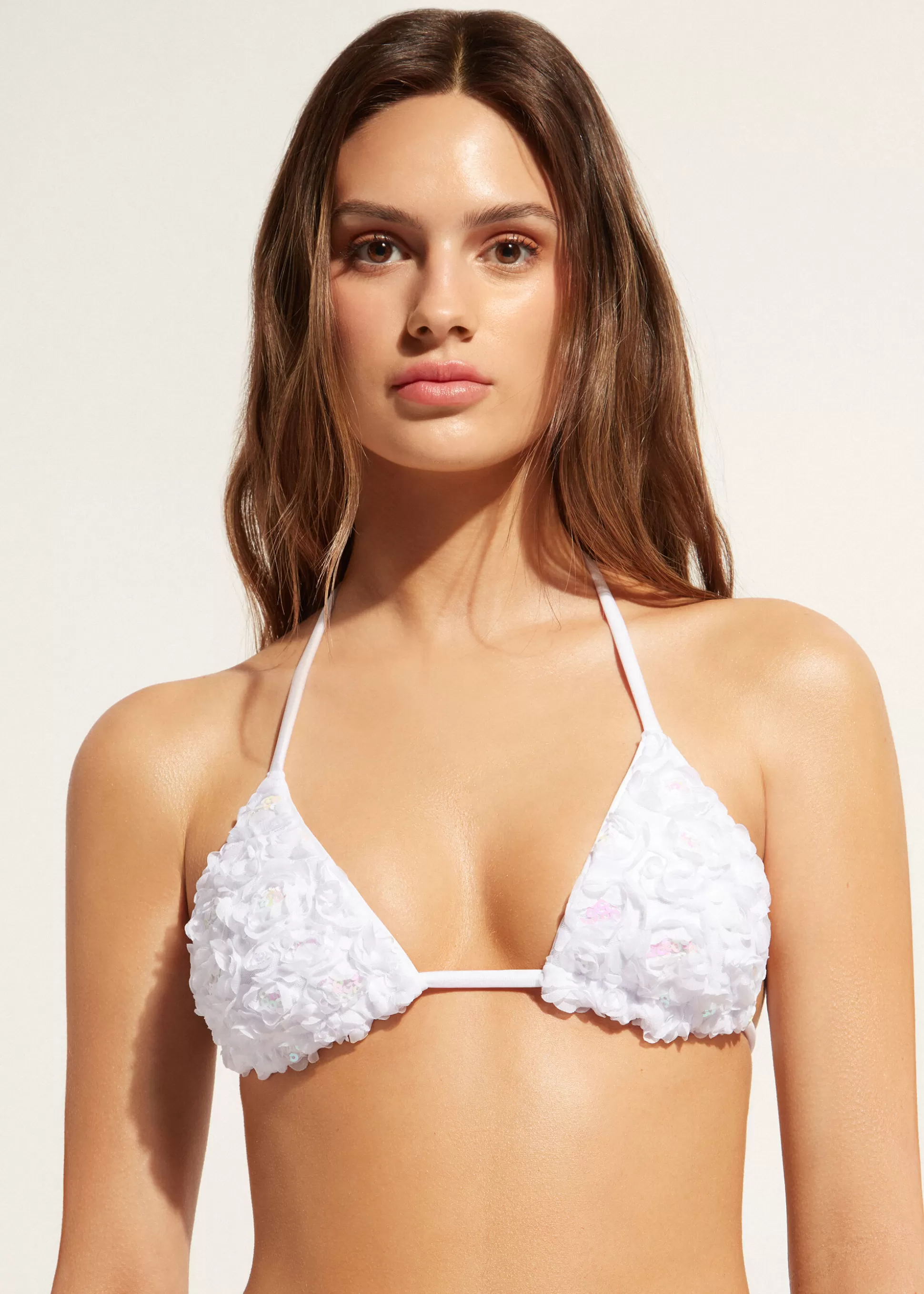 Haut De Maillot Triangle Coulissant A Fleurs Et Paillettes Parigi*Calzedonia New